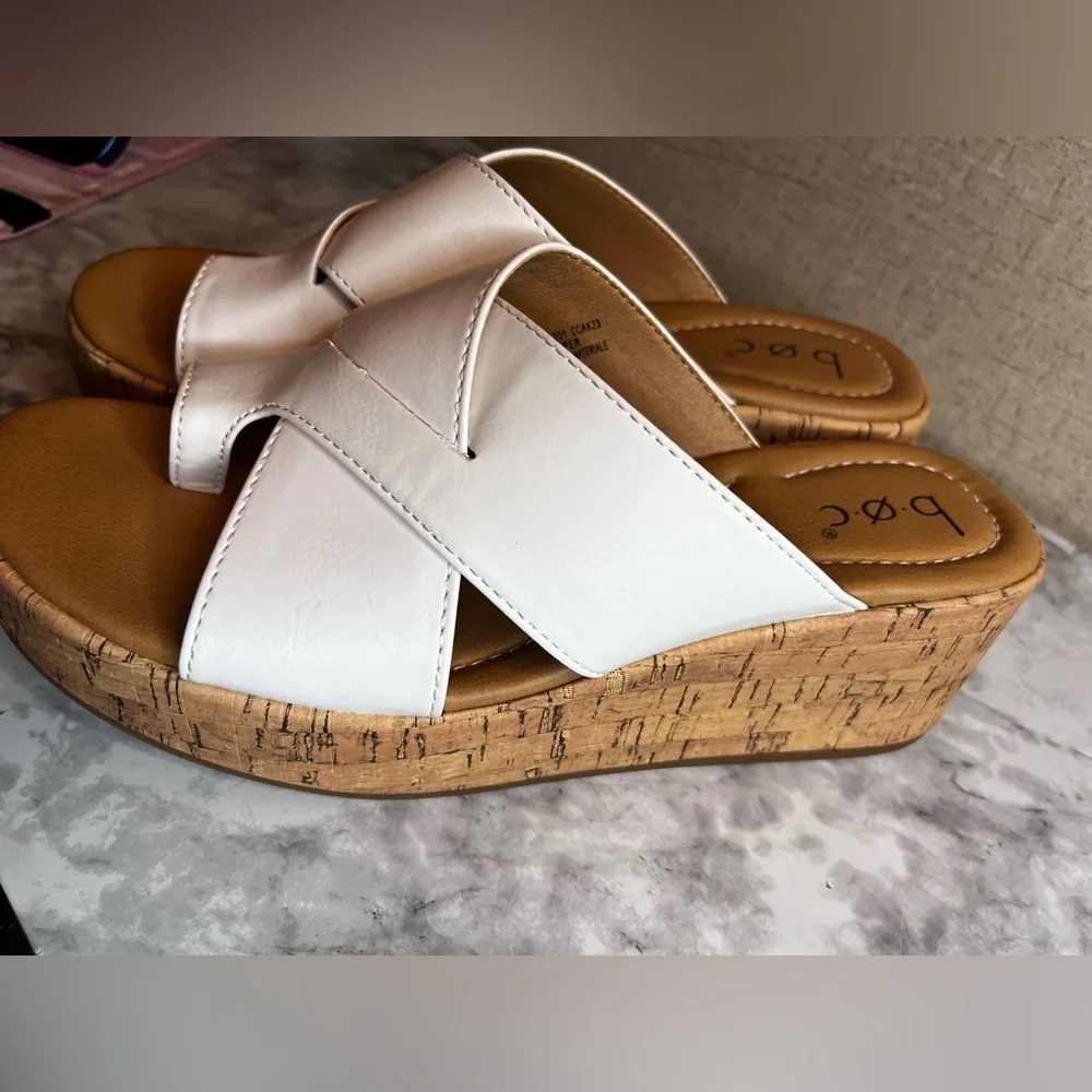 b.o.c. White Cork Wedge Sandals 8M